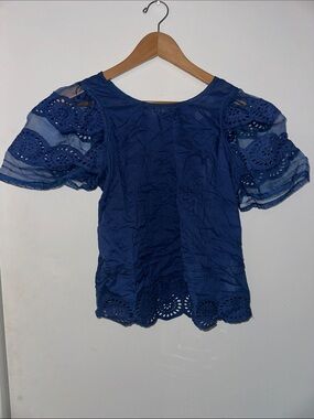 Sea New York Navy Blue Eyelet Puff-Sleeve Top